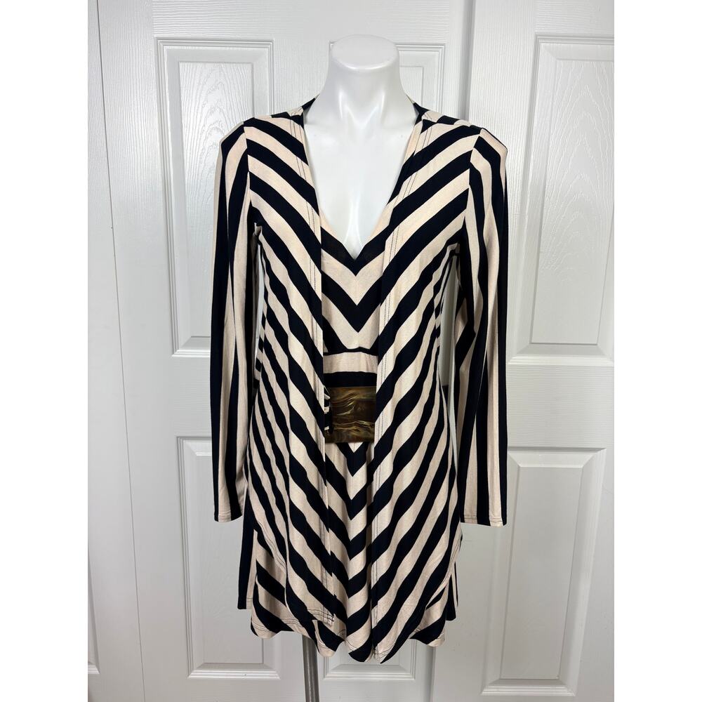 Liz Lange Black and Beige Chevron Stripes Dress with Cardigan Size M V- Neck